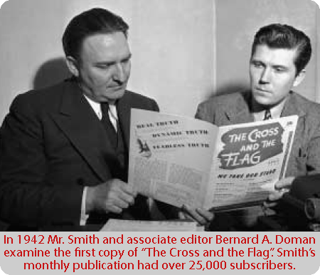 picture of Dr. Gerald L. K. Smith and his associated editor Benard Doman with first issue of the cross and the flag in 1944